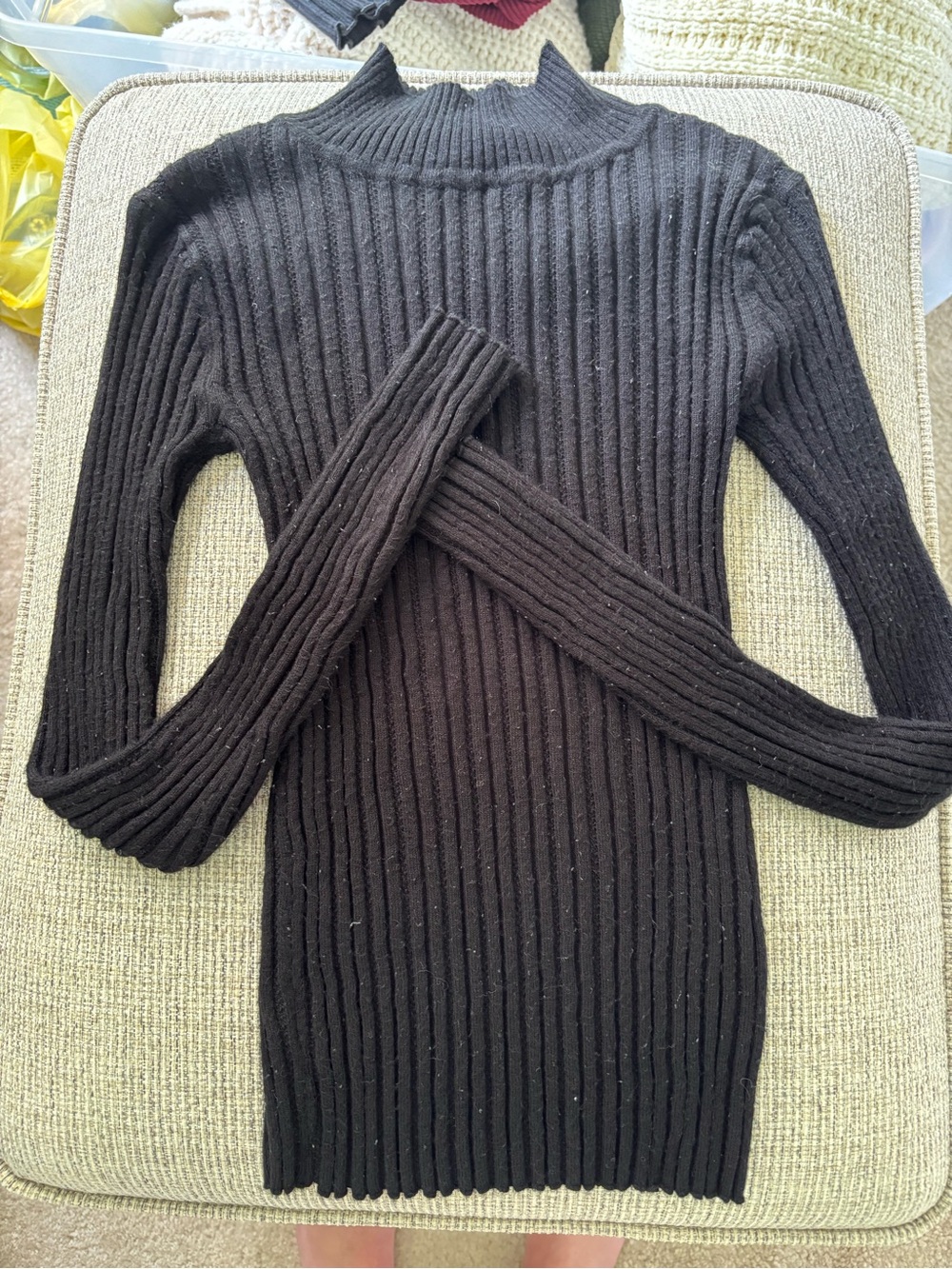 Black Ribbed Mock-Neck Women’s Sweater